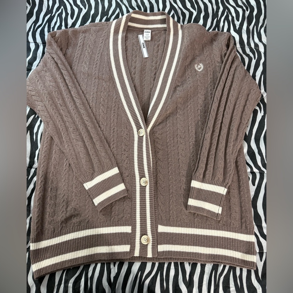 NWT! Victoria’s Secret PINK Collegiate Cable-Knit Oversized Cardigan XL